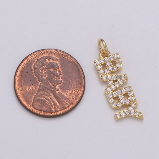 14K Gold plated Micro Paved CZ "Baby" Script Charm | C-545 - DLUXCA