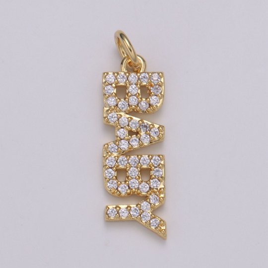 14K Gold plated Micro Paved CZ "Baby" Script Charm | C-545 - DLUXCA