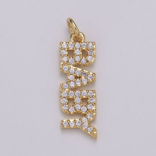 14K Gold plated Micro Paved CZ "Baby" Script Charm | C-545 - DLUXCA