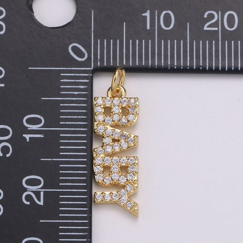 14K Gold plated Micro Paved CZ "Baby" Script Charm | C-545 - DLUXCA