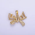 14K Gold plated Micro Paved CZ Baguette Ribbon Bow Pendant in Gold & Silver | AA1156 - DLUXCA