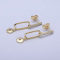 14K Gold plated Micro Paved CZ Bar Oblong Round Drop Geometric Stud Earrings AD1529 - DLUXCA