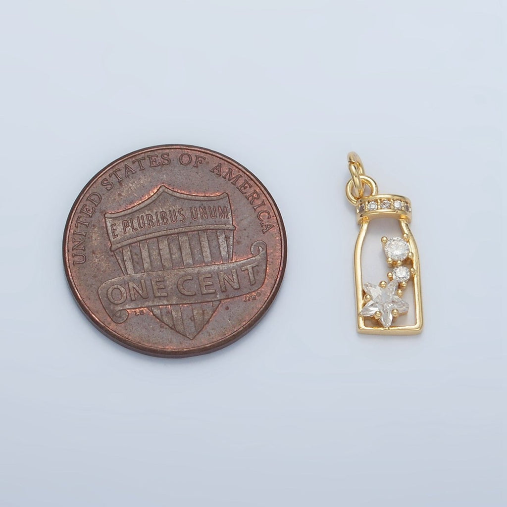 14K Gold plated Micro Paved CZ Celestial Star Open Bottle Drink Charm | AG909 - DLUXCA