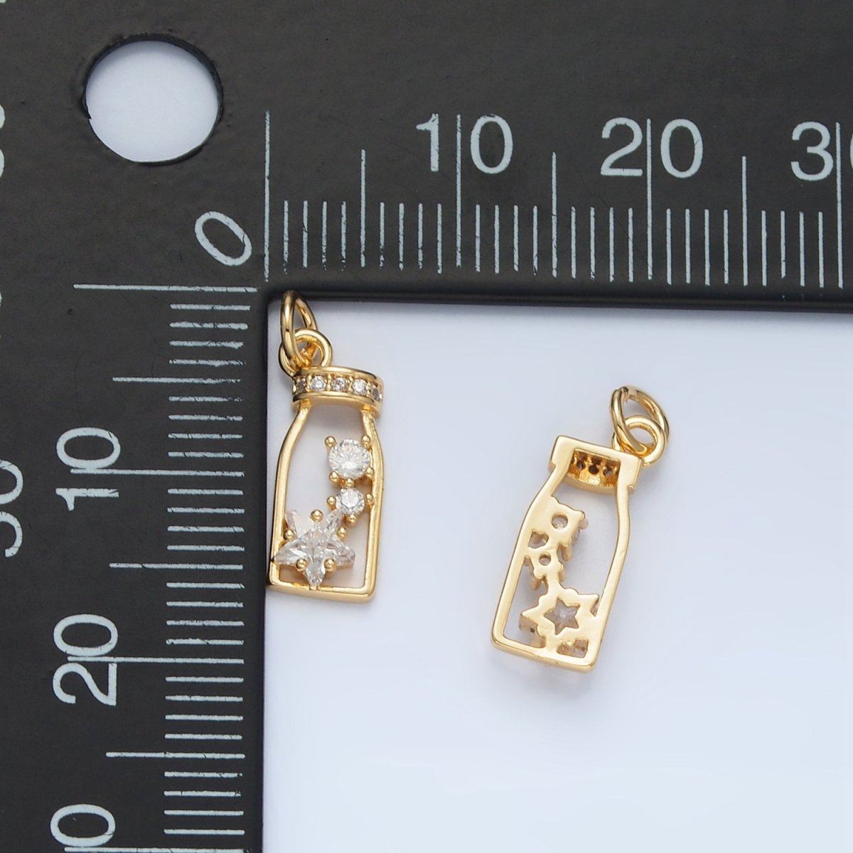 14K Gold plated Micro Paved CZ Celestial Star Open Bottle Drink Charm | AG909 - DLUXCA