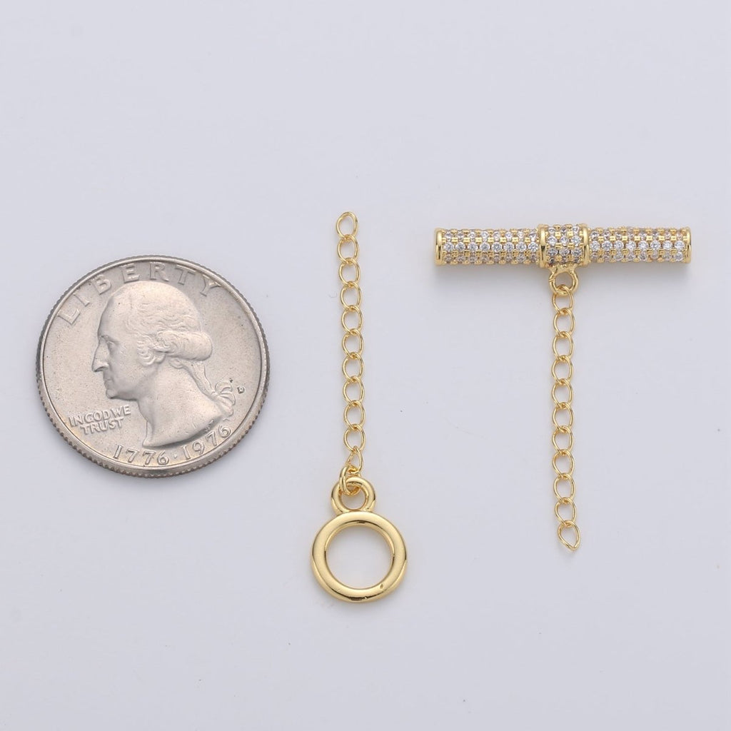 14K Gold plated Micro Paved CZ Clear Toggle Clasps Jewelry Closure Supply Findings | K561 - DLUXCA