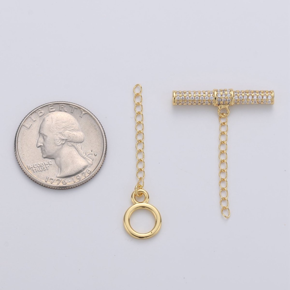 14K Gold plated Micro Paved CZ Clear Toggle Clasps Jewelry Closure Supply Findings | K561 - DLUXCA