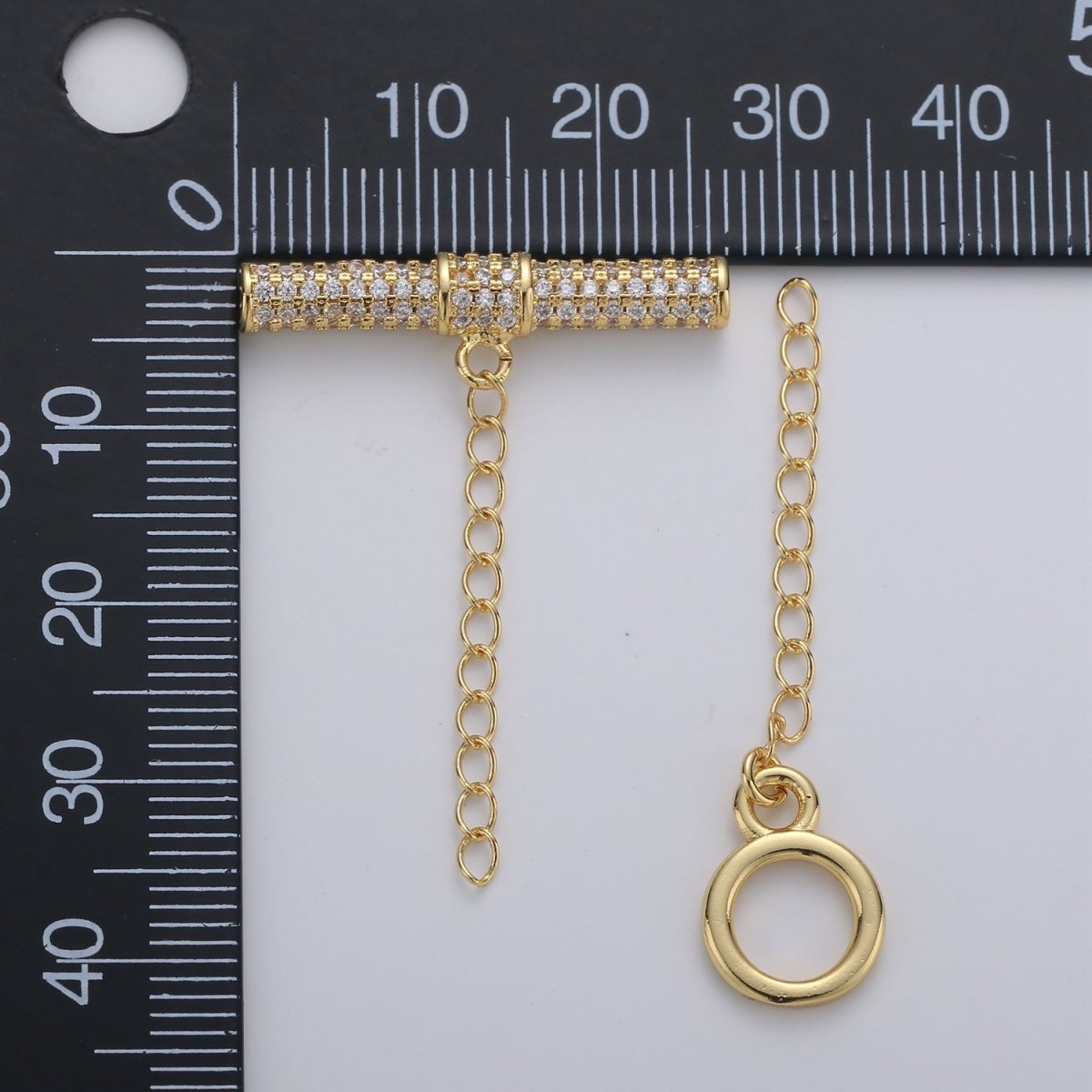 14K Gold plated Micro Paved CZ Clear Toggle Clasps Jewelry Closure Supply Findings | K561 - DLUXCA