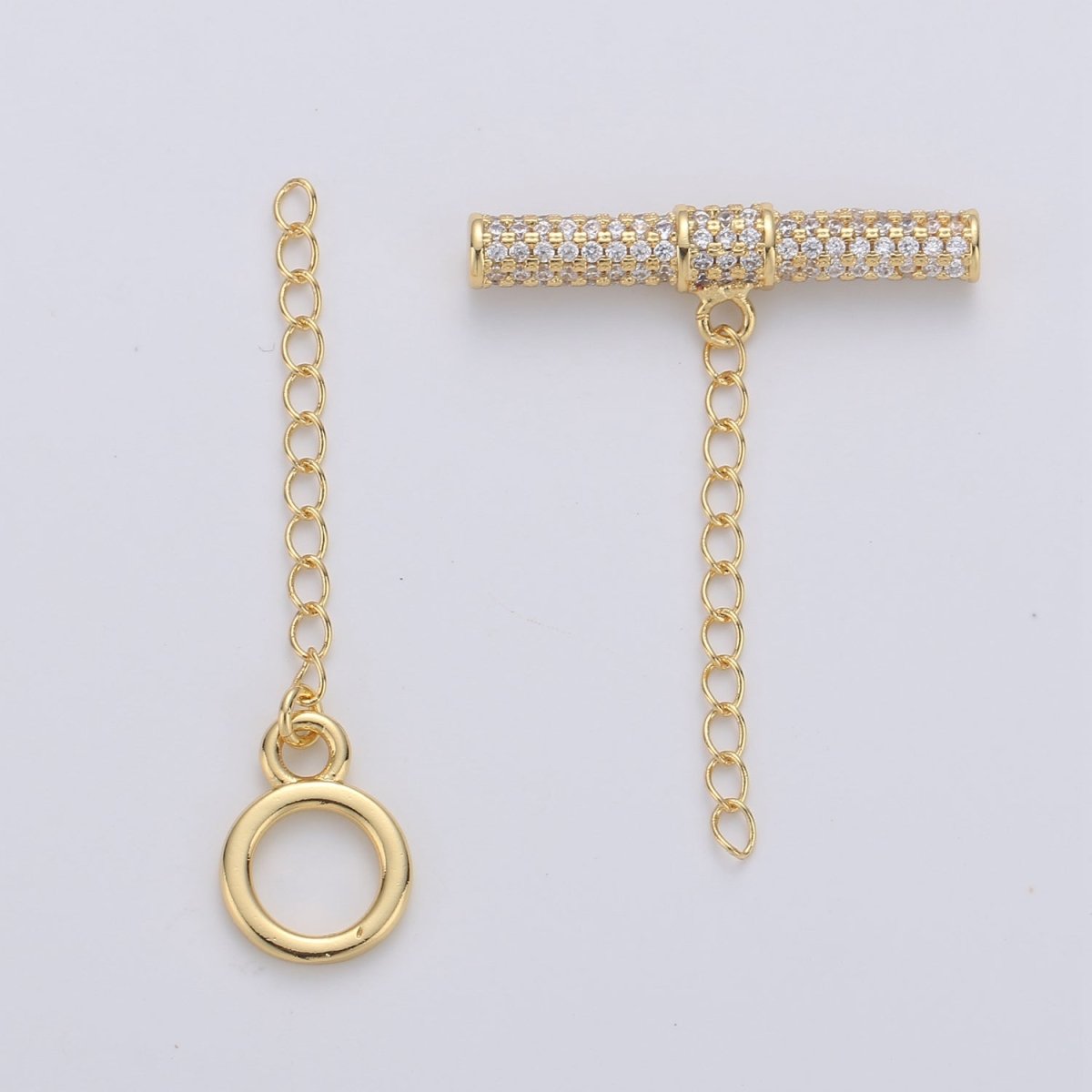 14K Gold plated Micro Paved CZ Clear Toggle Clasps Jewelry Closure Supply Findings | K561 - DLUXCA