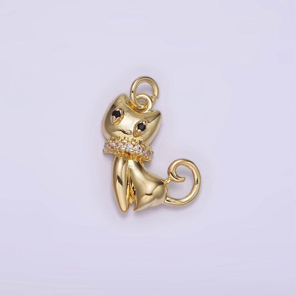 14K Gold plated Micro Paved CZ Collar Black-Eyed Kitty Cat Pet Animal Charm | AG210 - DLUXCA