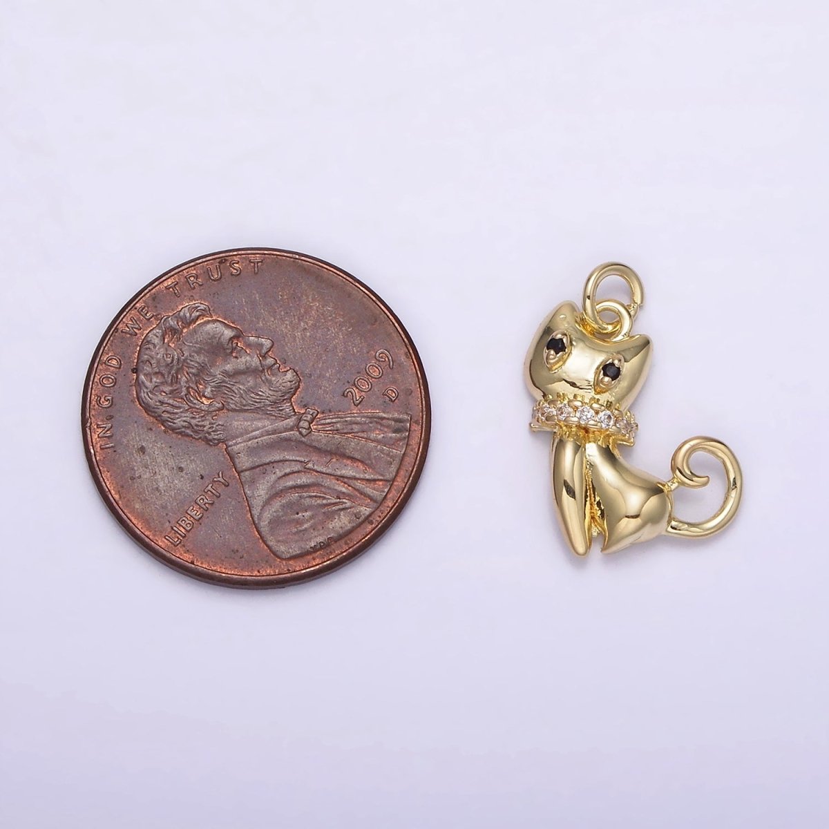 14K Gold plated Micro Paved CZ Collar Black-Eyed Kitty Cat Pet Animal Charm | AG210 - DLUXCA