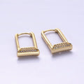 14K Gold plated Micro Paved CZ Curved Tube Rectangular U-Shaped Oblong Hoop Earrings | AE589 - DLUXCA
