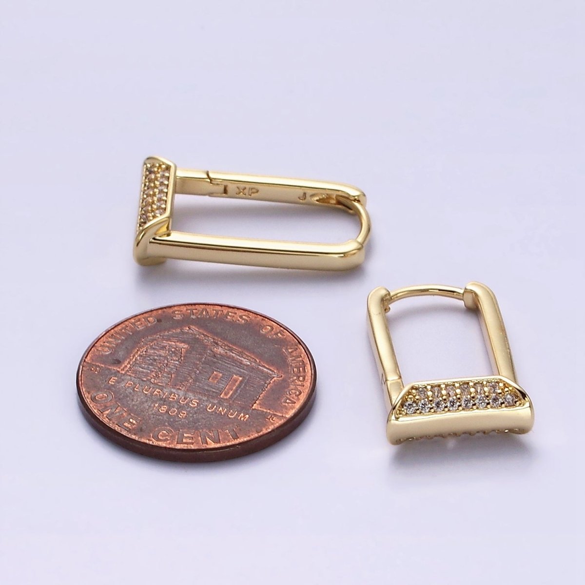 14K Gold plated Micro Paved CZ Curved Tube Rectangular U-Shaped Oblong Hoop Earrings | AE589 - DLUXCA