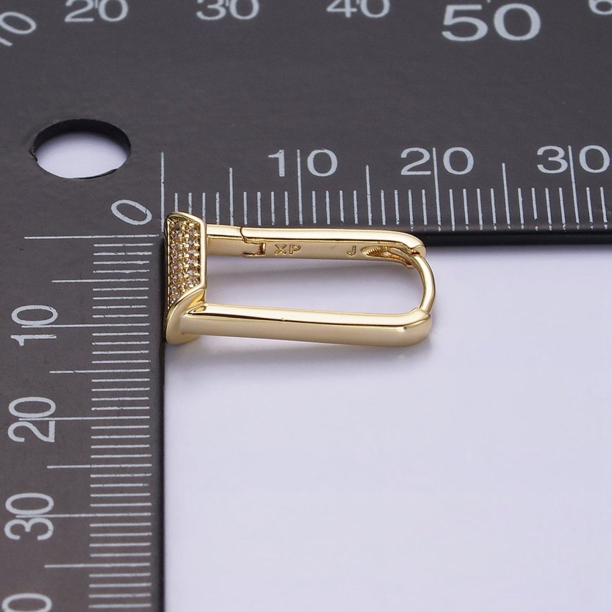 14K Gold plated Micro Paved CZ Curved Tube Rectangular U-Shaped Oblong Hoop Earrings | AE589 - DLUXCA