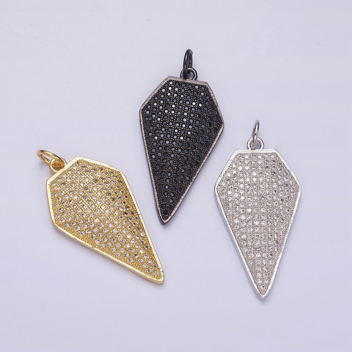 14K Gold plated Micro Paved CZ Diamond Shield Charm in Silver, Gold & Black | N1129 - N1131