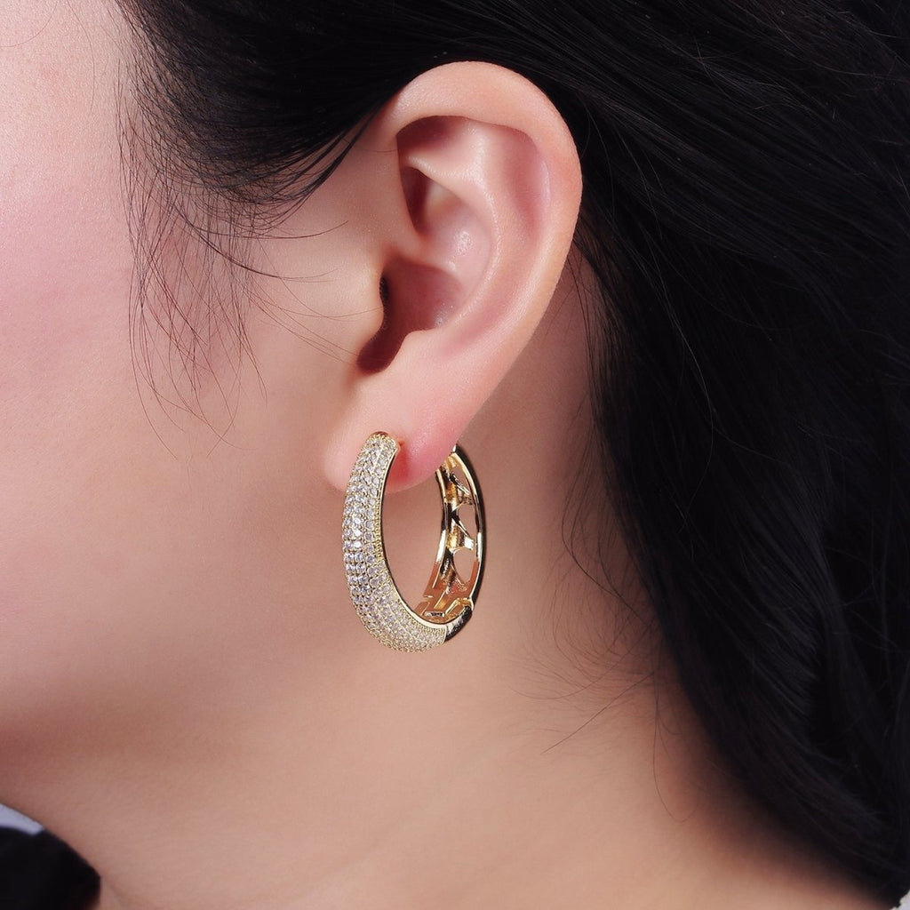 14K Gold plated Micro Paved CZ Dome Open Filigree Earrings in Gold & Silver | AE499 AE500