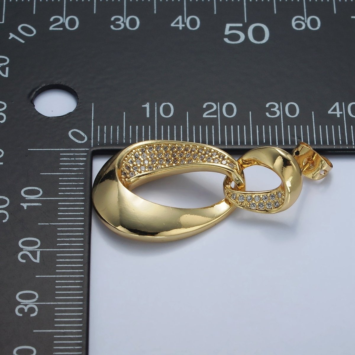 14K Gold plated Micro Paved CZ Double Curved Band Drop Stud Earrings in Gold | AE416