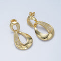 14K Gold plated Micro Paved CZ Double Curved Band Drop Stud Earrings in Gold | AE416