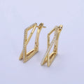 14K Gold plated Micro Paved CZ Double Rectangular Geometric Hinge Hoop | AB238 - DLUXCA