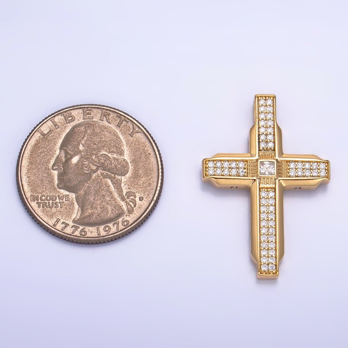 14K Gold plated Micro Paved CZ Edged Geometric Cross Pendant | AA1069 - DLUXCA