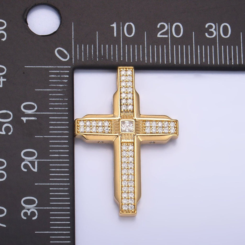14K Gold plated Micro Paved CZ Edged Geometric Cross Pendant | AA1069 - DLUXCA