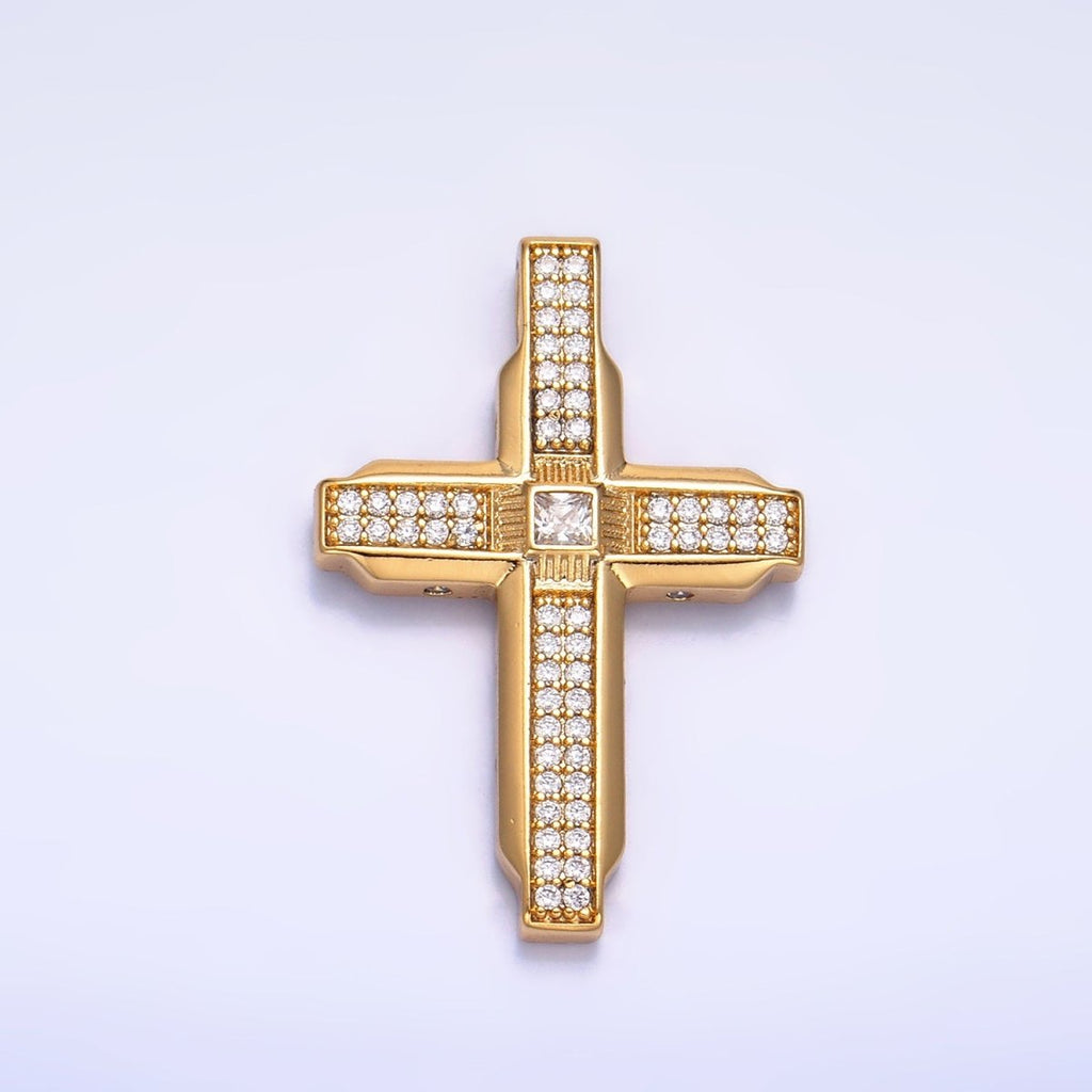 14K Gold plated Micro Paved CZ Edged Geometric Cross Pendant | AA1069 - DLUXCA