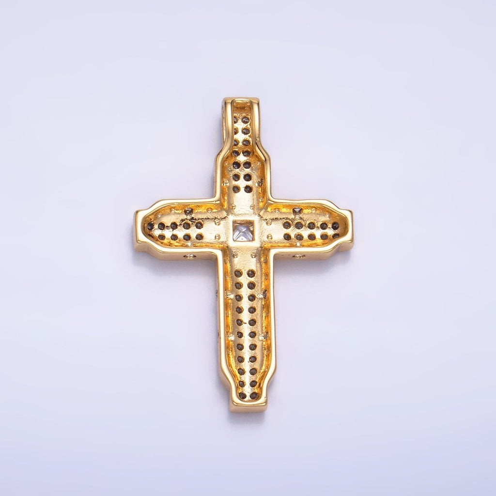 14K Gold plated Micro Paved CZ Edged Geometric Cross Pendant | AA1069 - DLUXCA