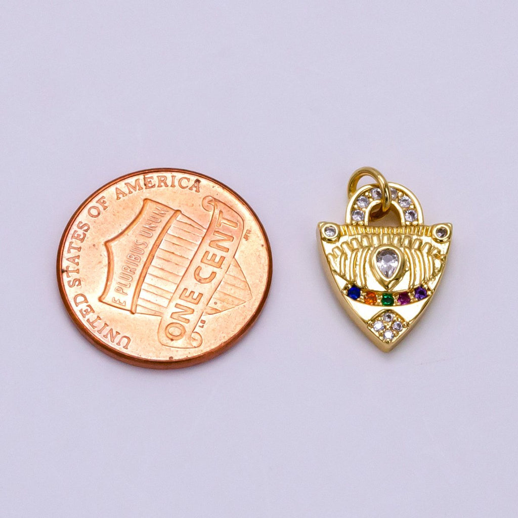 14K Gold plated Micro Paved CZ Evil Eye Shield Charm | W496 - DLUXCA