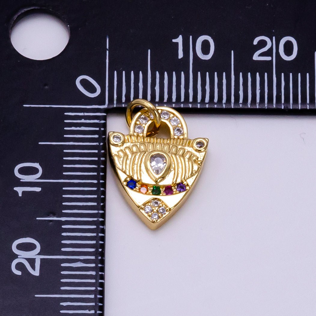 14K Gold plated Micro Paved CZ Evil Eye Shield Charm | W496 - DLUXCA