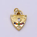 14K Gold plated Micro Paved CZ Evil Eye Shield Charm | W496 - DLUXCA