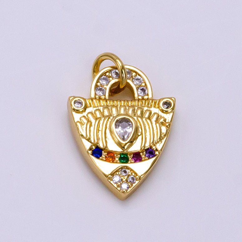 14K Gold plated Micro Paved CZ Evil Eye Shield Charm | W496 - DLUXCA