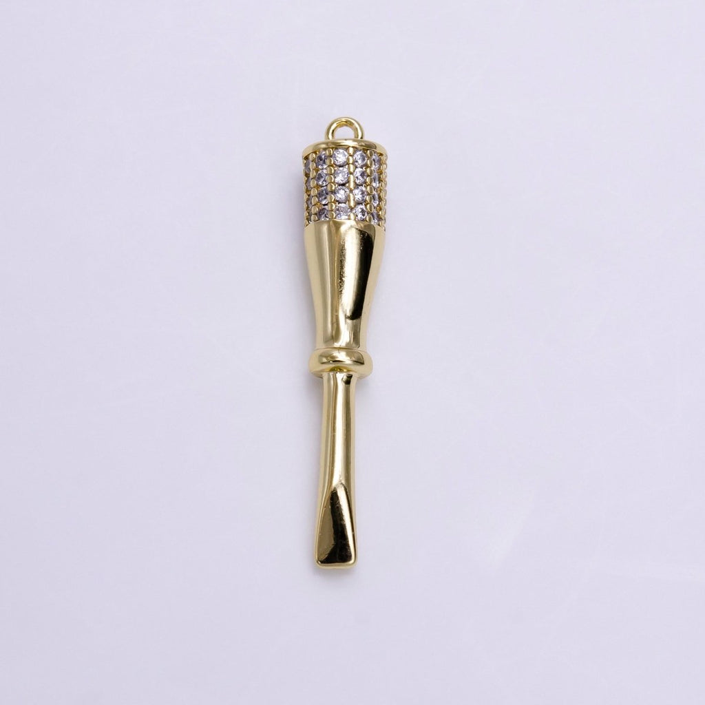 14K Gold plated Micro Paved CZ Flat Edged Screwdriver Charm | AC1453 - DLUXCA