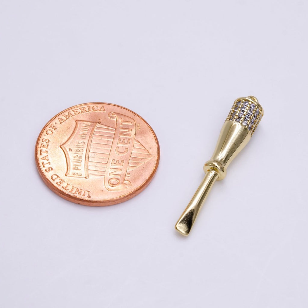 14K Gold plated Micro Paved CZ Flat Edged Screwdriver Charm | AC1453 - DLUXCA