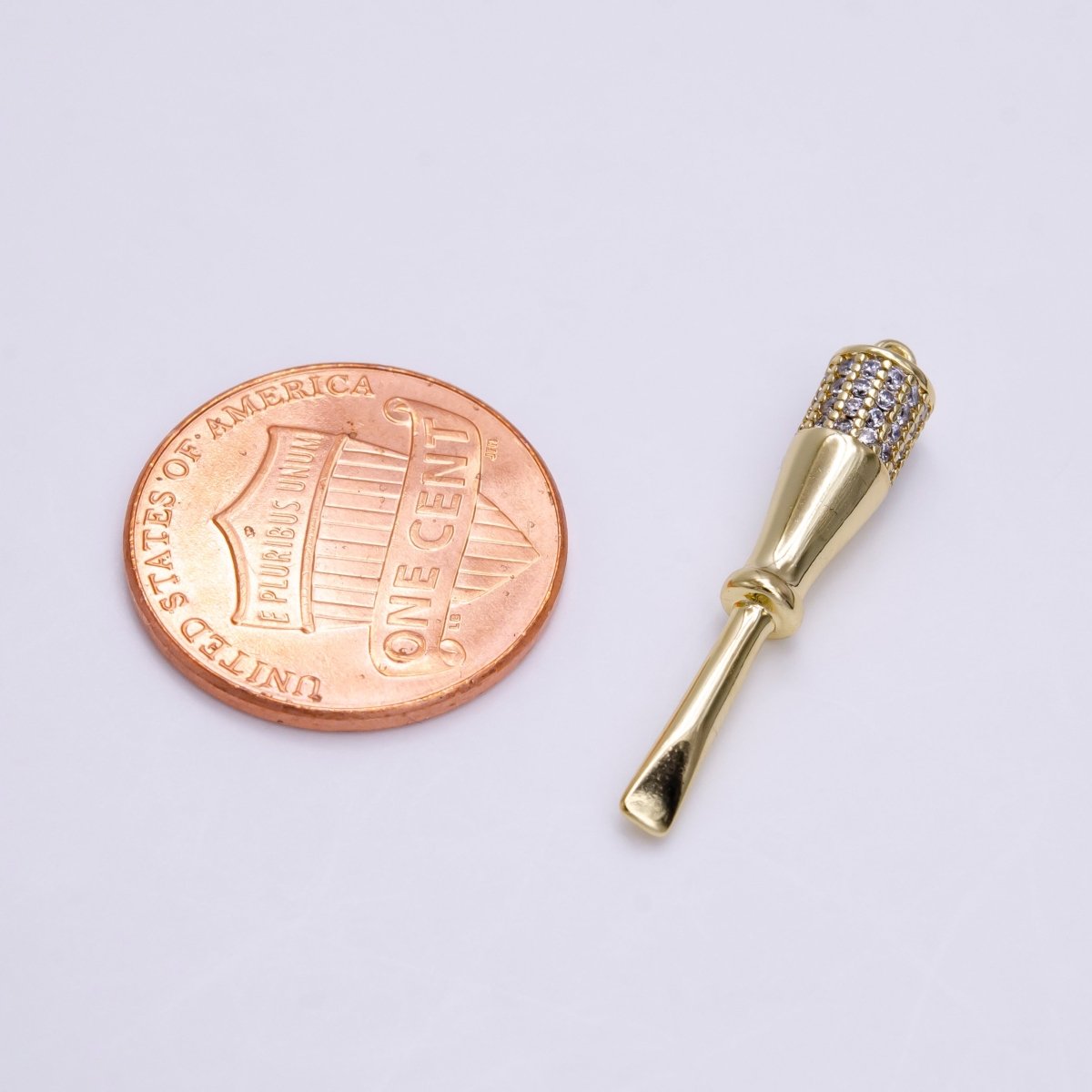 14K Gold plated Micro Paved CZ Flat Edged Screwdriver Charm | AC1453 - DLUXCA