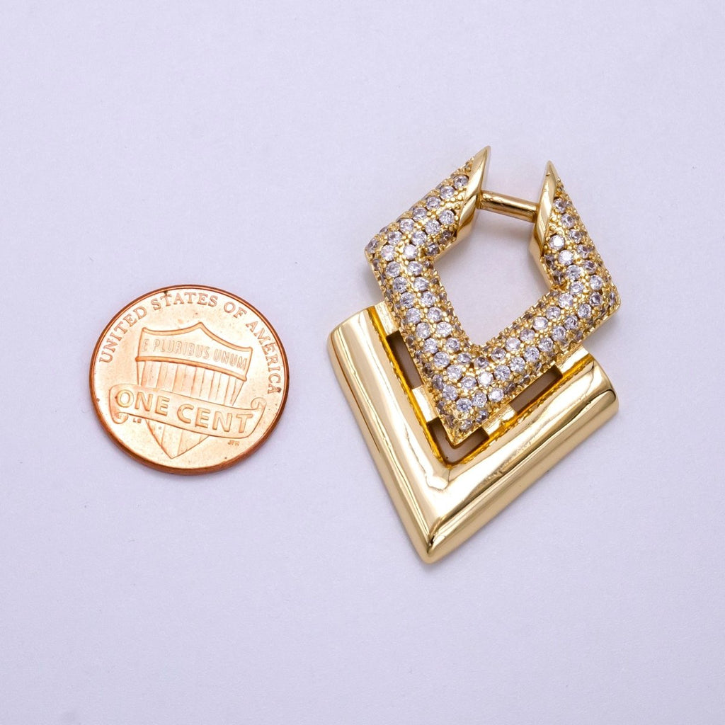 14K Gold plated Micro Paved CZ Geometric Charm | AA1098 - DLUXCA