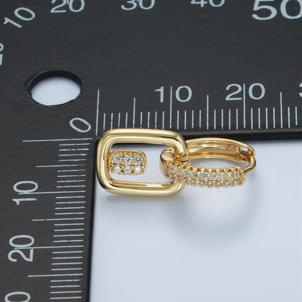 14K Gold plated Micro Paved CZ Geometric Drop Huggie Earrings | AD647 - DLUXCA
