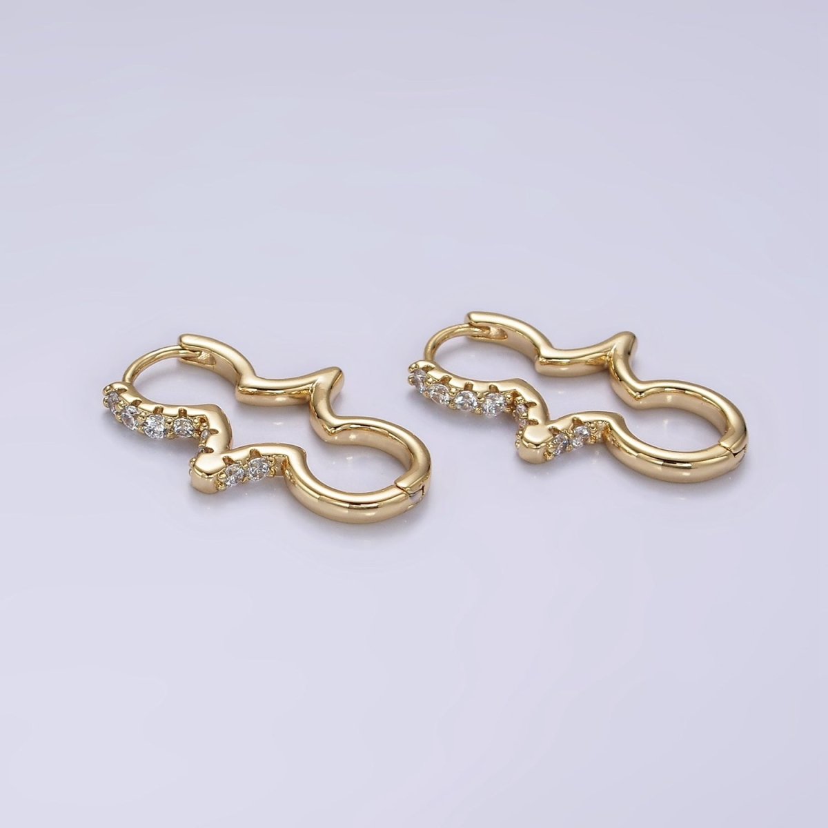 14K Gold plated Micro Paved CZ Geometric Edged Drop Huggie Earrings | AE930 - DLUXCA