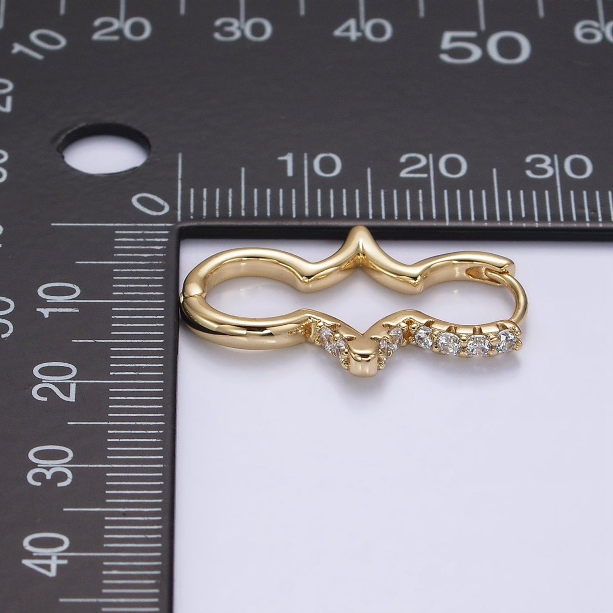 14K Gold plated Micro Paved CZ Geometric Edged Drop Huggie Earrings | AE930 - DLUXCA
