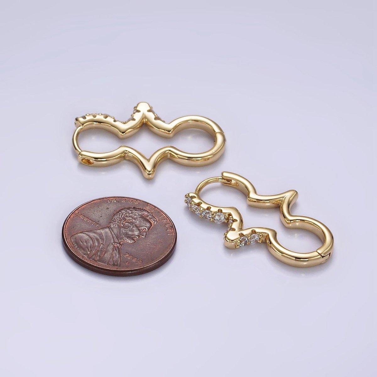 14K Gold plated Micro Paved CZ Geometric Edged Drop Huggie Earrings | AE930 - DLUXCA