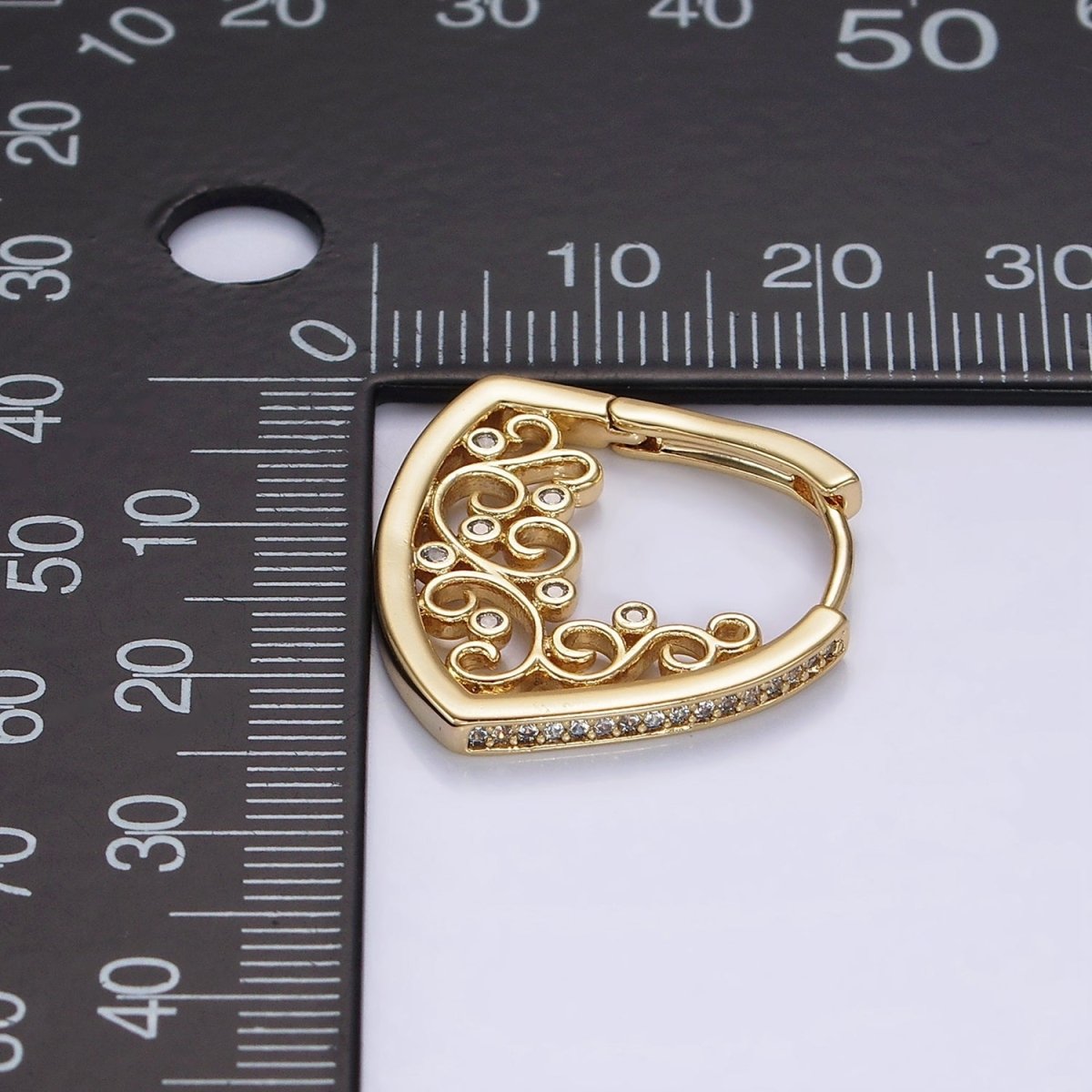 14K Gold plated Micro Paved CZ Geometric Filigree Hoop Earrings | AE933 - DLUXCA