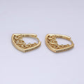 14K Gold plated Micro Paved CZ Geometric Filigree Hoop Earrings | AE933 - DLUXCA
