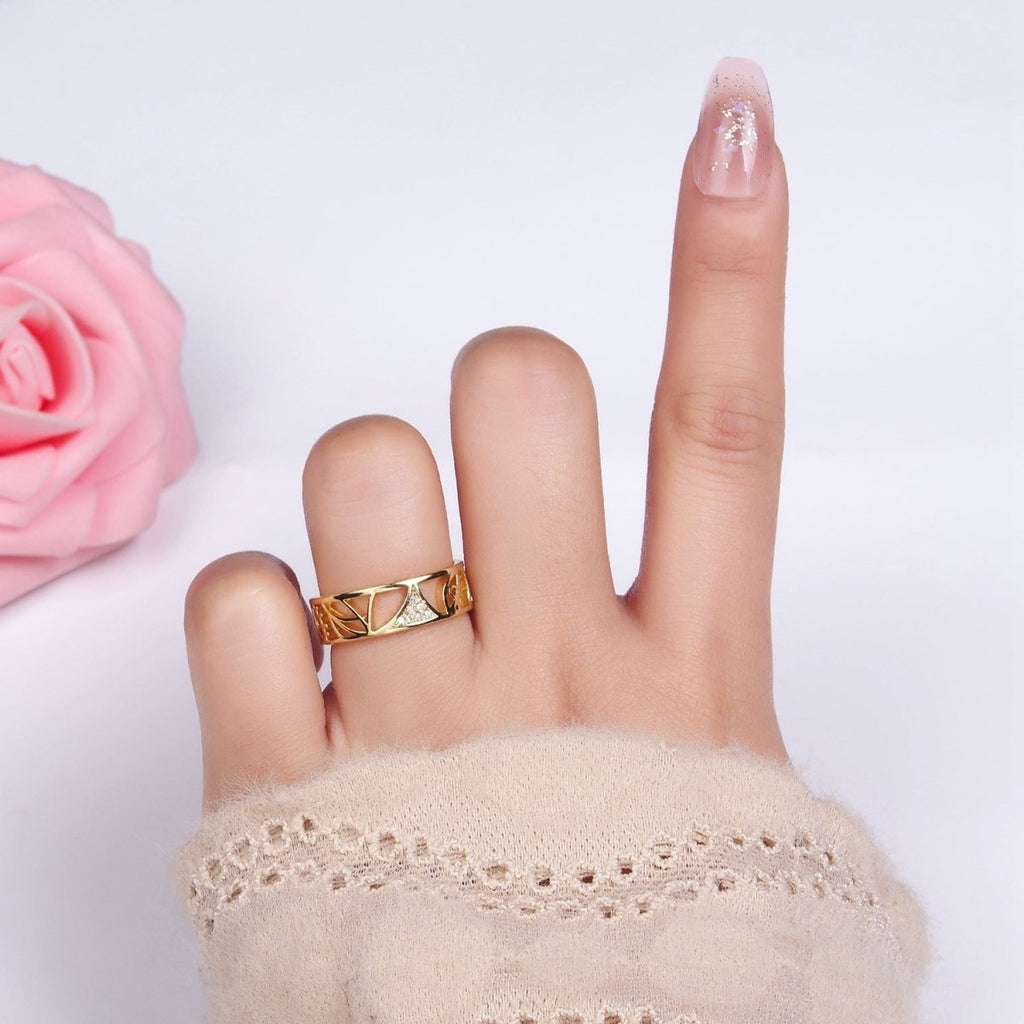 14K Gold plated Micro Paved CZ Geometric Filigree Ring | O1351 - DLUXCA