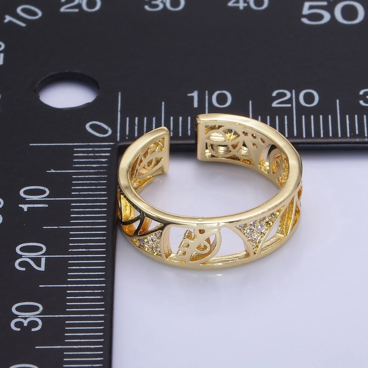 14K Gold plated Micro Paved CZ Geometric Filigree Ring | O1351 - DLUXCA