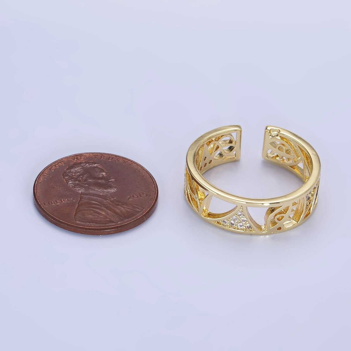 14K Gold plated Micro Paved CZ Geometric Filigree Ring | O1351 - DLUXCA