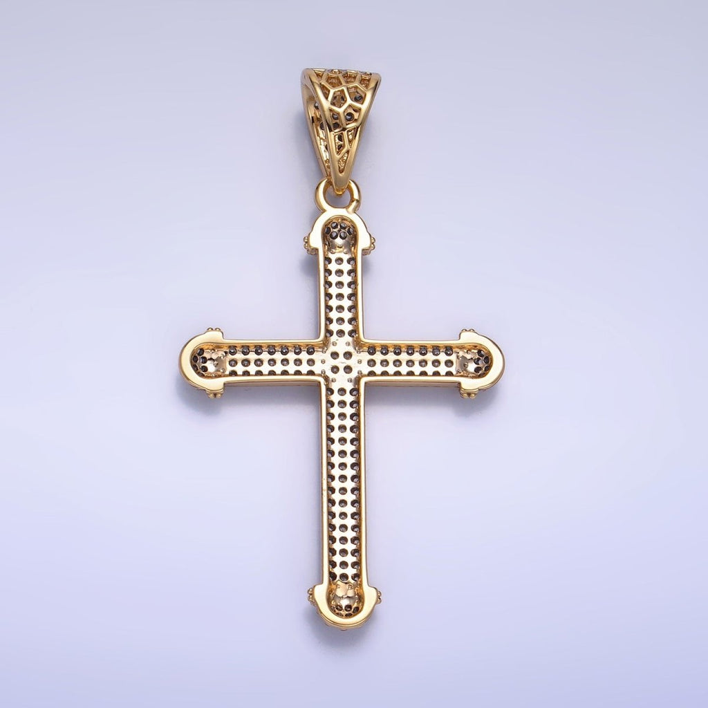 14K Gold plated Micro Paved CZ Geometric Religious Cross Pendant | AA1063 - DLUXCA