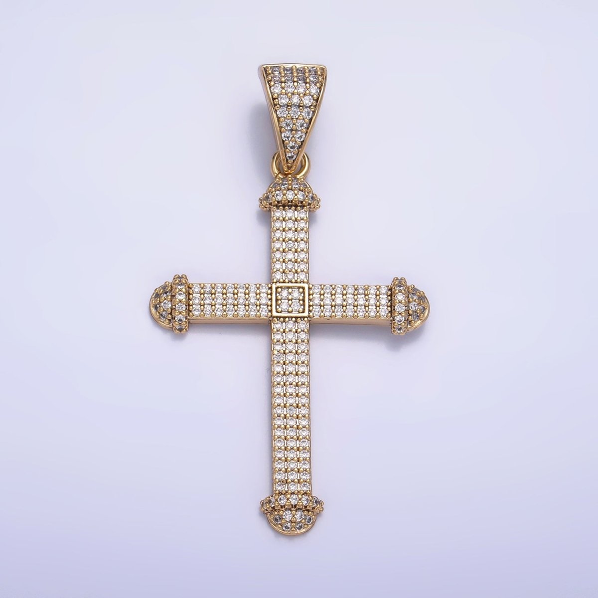 14K Gold plated Micro Paved CZ Geometric Religious Cross Pendant | AA1063 - DLUXCA