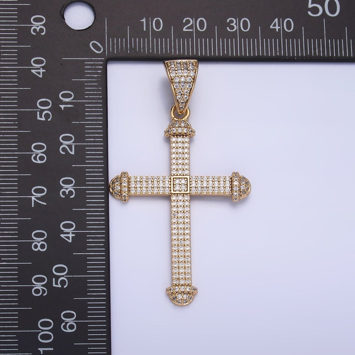 14K Gold plated Micro Paved CZ Geometric Religious Cross Pendant | AA1063 - DLUXCA