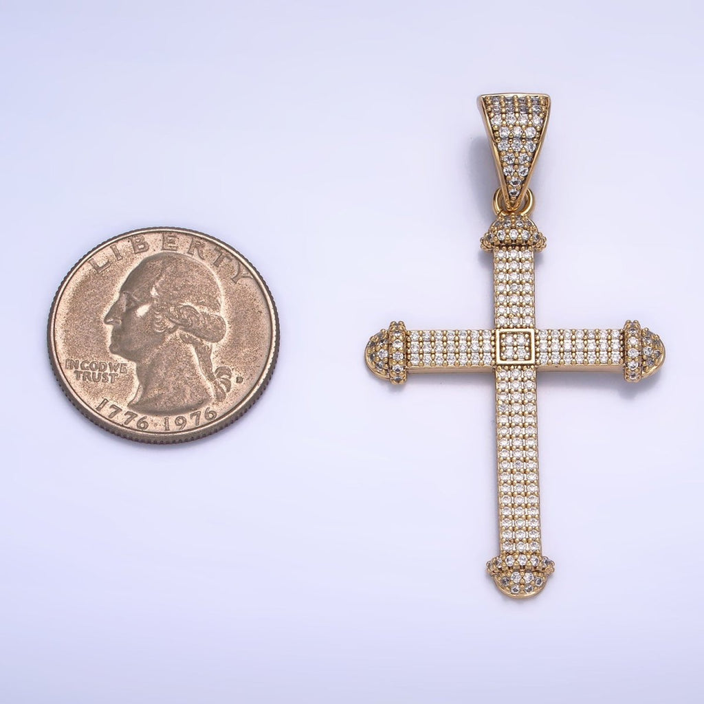 14K Gold plated Micro Paved CZ Geometric Religious Cross Pendant | AA1063 - DLUXCA