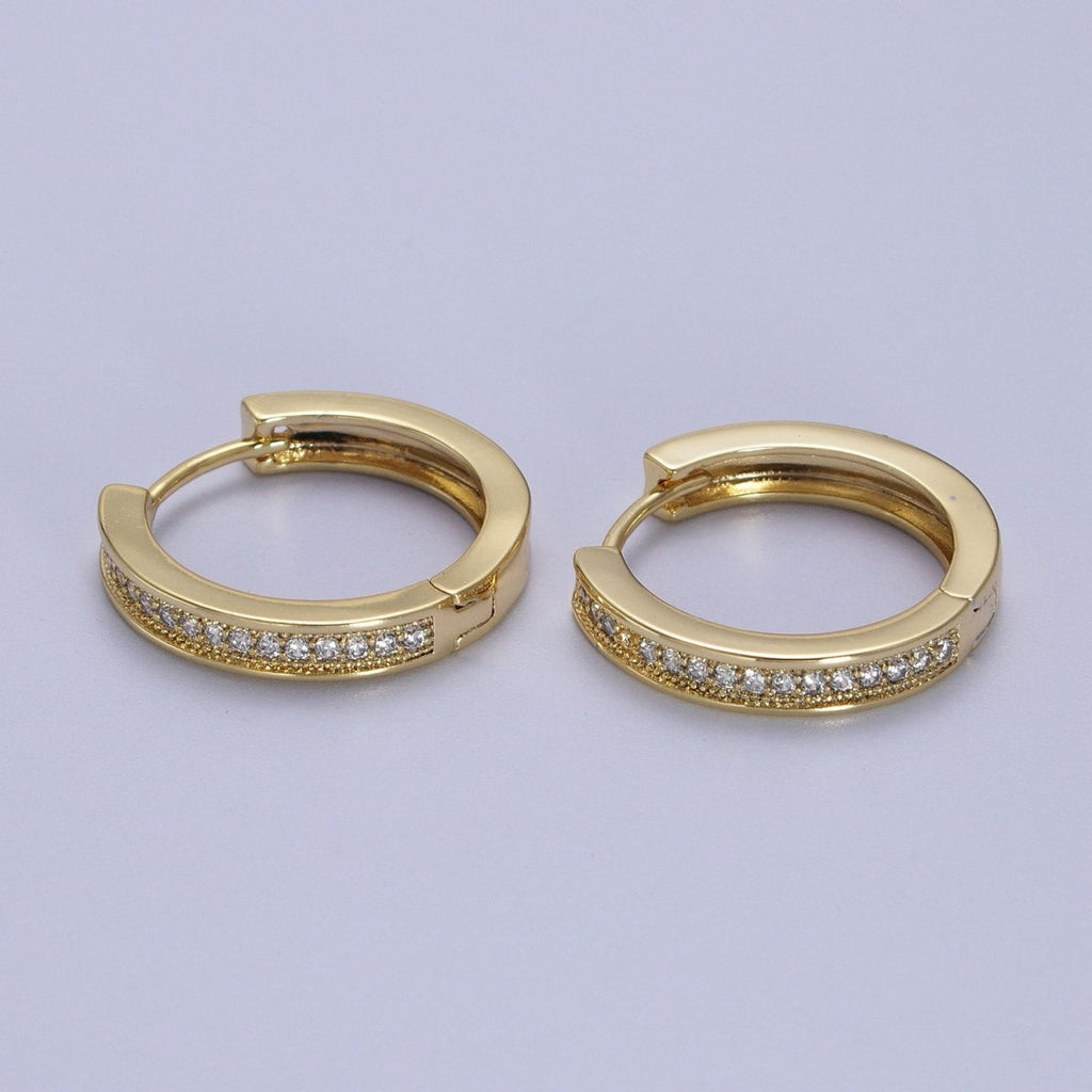 14K Gold plated Micro Paved CZ Lined 20mm Huggie Hoop Earrings | V-027 - DLUXCA