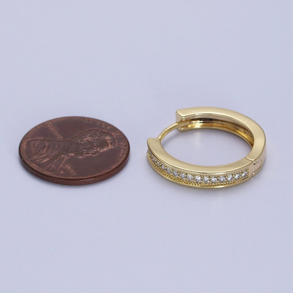 14K Gold plated Micro Paved CZ Lined 20mm Huggie Hoop Earrings | V-027 - DLUXCA
