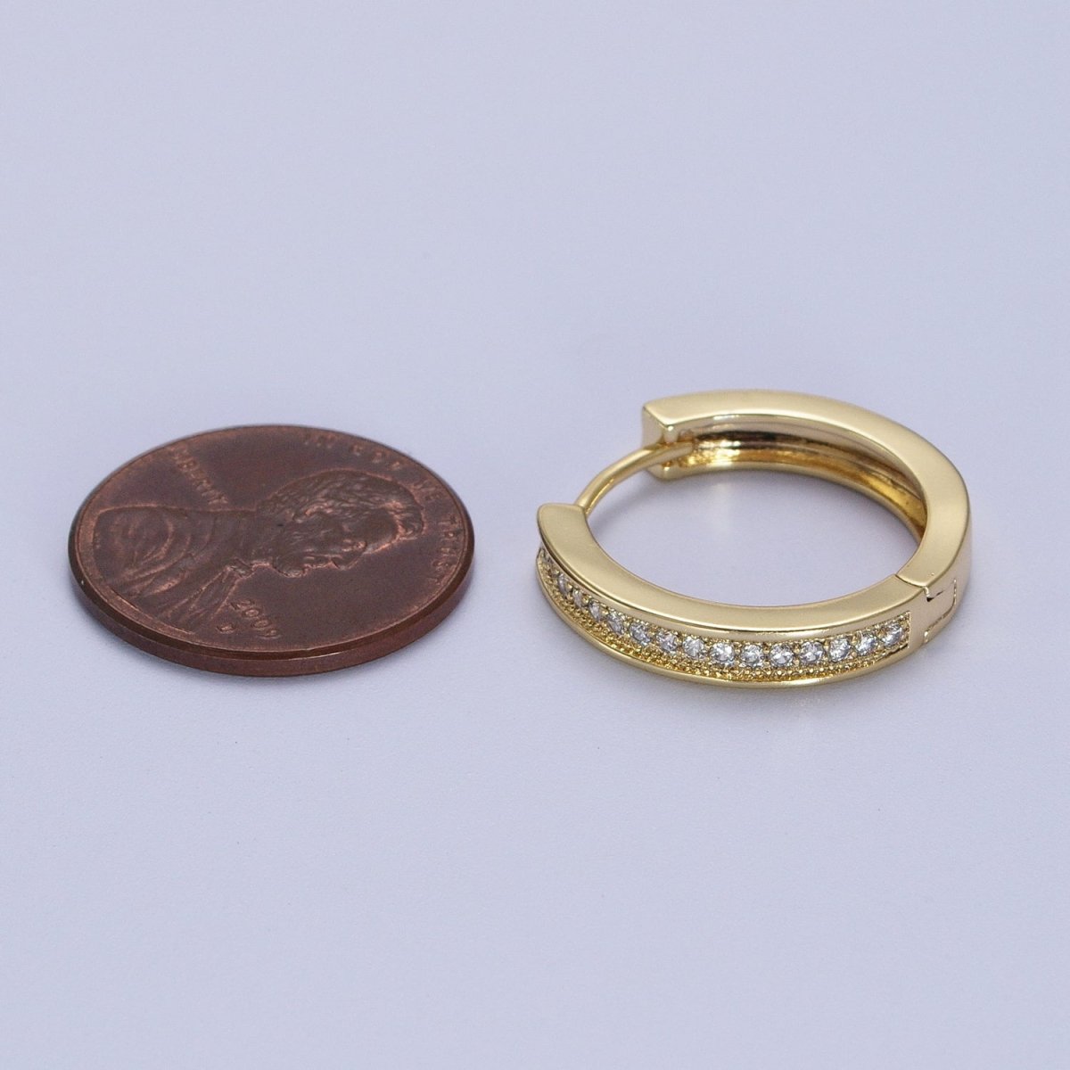 14K Gold plated Micro Paved CZ Lined 20mm Huggie Hoop Earrings | V-027 - DLUXCA